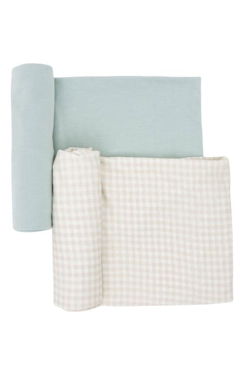 little unicorn 2-Pack Knit Swaddle in Tan Gingham at Nordstrom