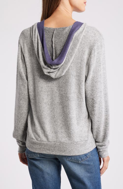 Loveappella Hooded V-neck Pullover In Gray/navy