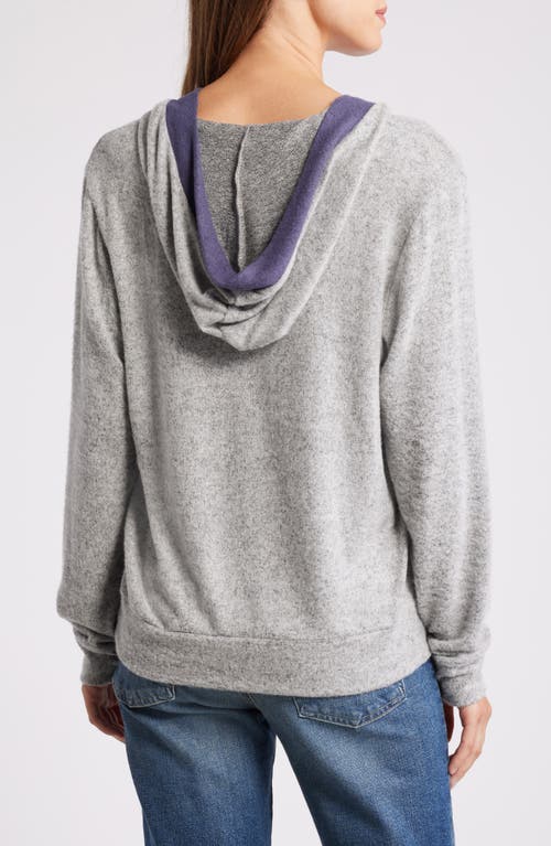 Shop Loveappella Hooded V-neck Pullover In Gray/navy