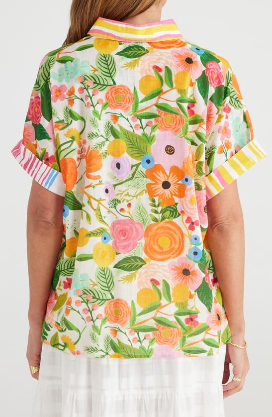 Shop Brave + True Alice Floral Short Sleeve Cotton Button-up Shirt In Blossom Print