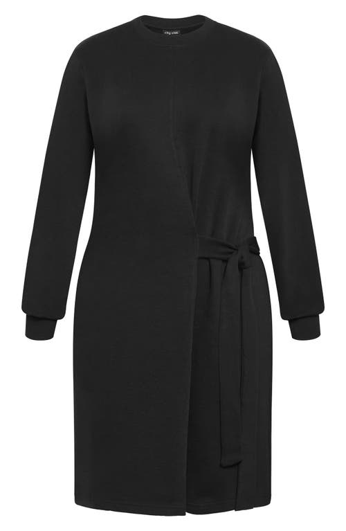 Shop City Chic Arla Long Sleeve Faux Wrap Sweatshirt Dress In Black