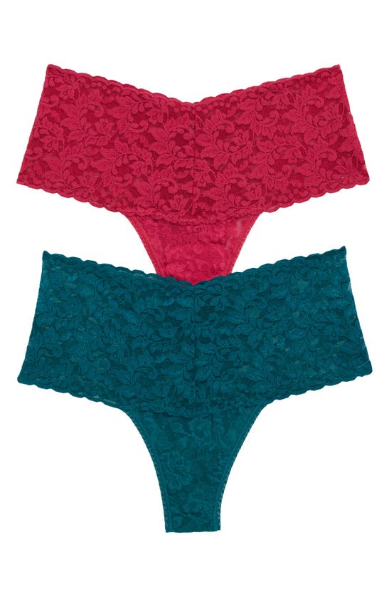 Hanky Panky Assorted 2-pack Retro High Waist Thongs In Venetian Pink/ Moodstone
