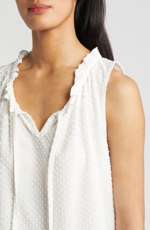 Loveappella Tie Neck Swiss Dot Sleeveless Knit Top In Ivory