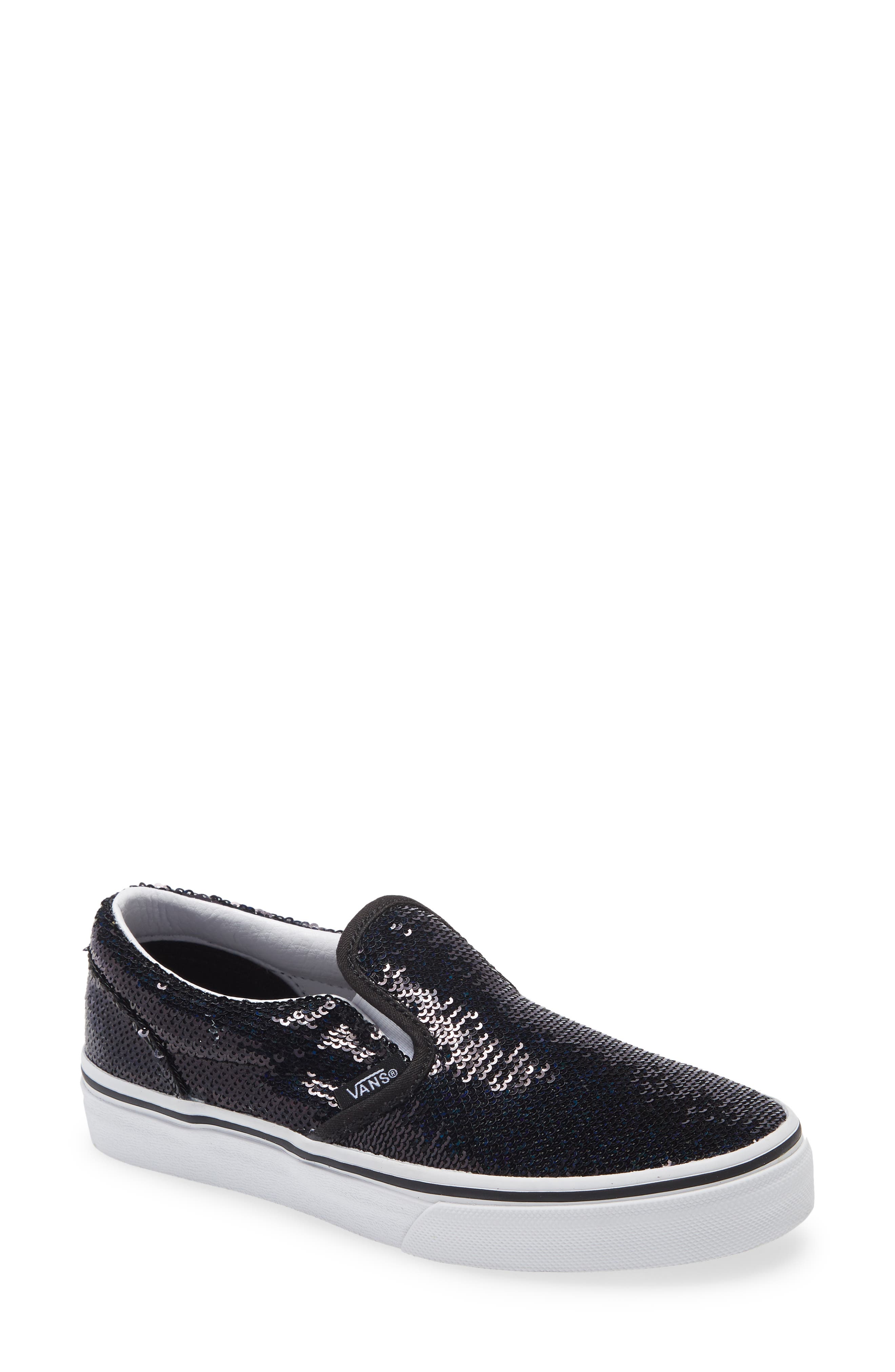 black glitter vans slip on