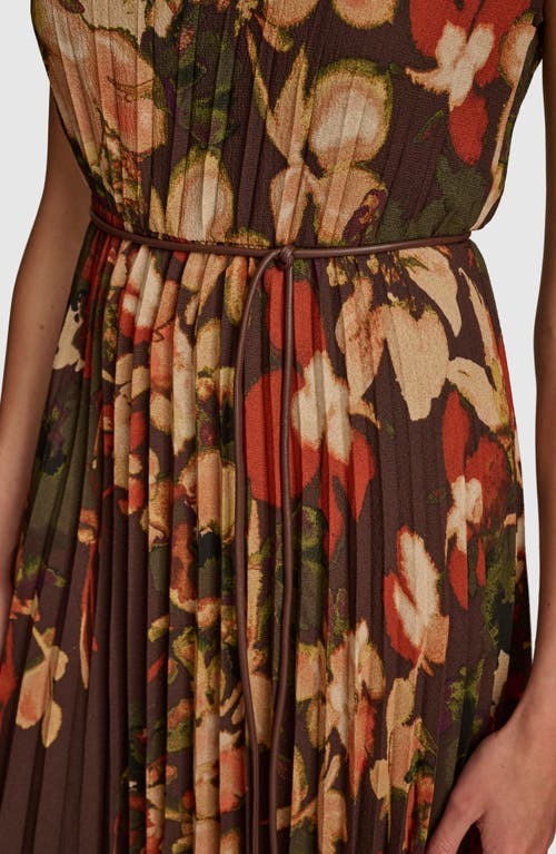 Shop Donna Karan New York Floral Sleeveless Pleated Midi Dress In Bark Multi