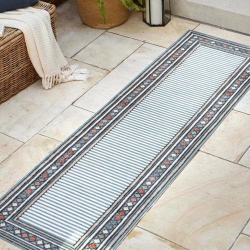 Shop Jonathan Y Sebastian High-low Modern Diamond Border Indoor/outdoor Area Rug In Blue/ivory