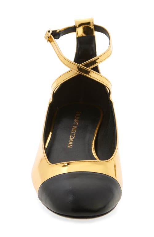 Shop Stuart Weitzman Eden Cross Strap Ballet Flat In Gold/black