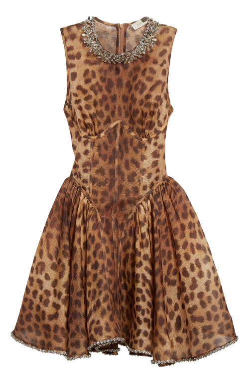 Shop Zimmermann Crystal Embellished Leopard Print Paneled Minidress