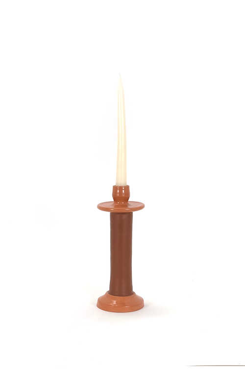 Alcantara-frederic Alcantara Frederic Leather Wrapped Candle Holder In Terracotta
