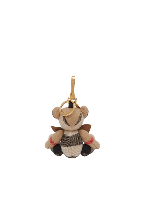 Burberry Check Thomas Bear Keyring In Archive Beige