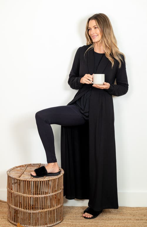 Jjwinks Manhattan Pocketed Long Fleece Robe With Button Closure In Black
