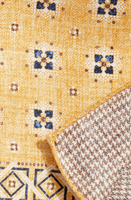 Shop Edward Armah Neat & Houndstooth Prints Reversible Silk Pocket Square In Yellow