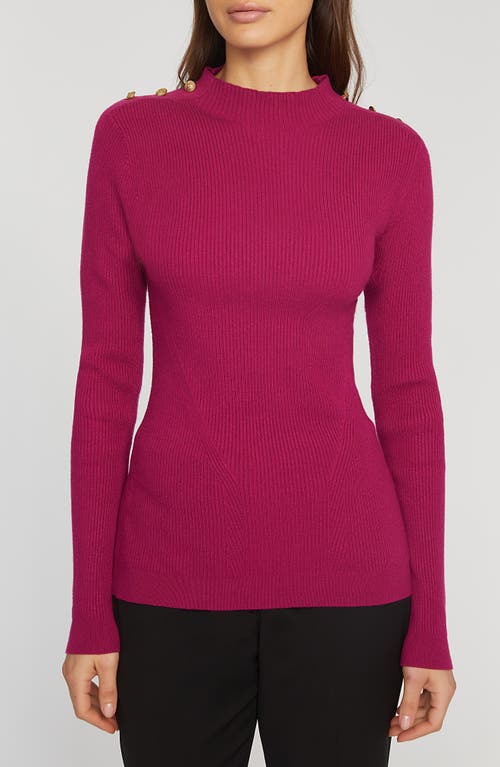 Shop Elie Tahari The Yana Button Shoulder Rib Sweater In Palace Pink