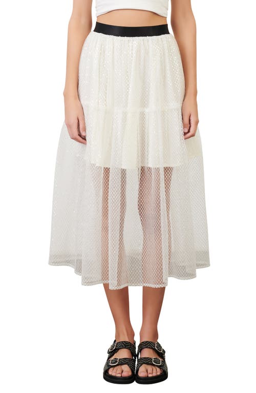 maje Sheer Knit Midi Skirt in White