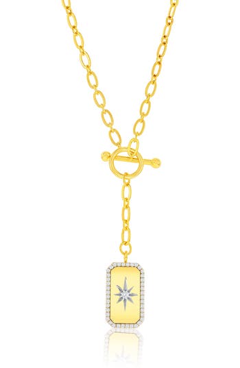 Simona Cubic Zirconia Star Dog Tag Pendant Y-necklace In Gold