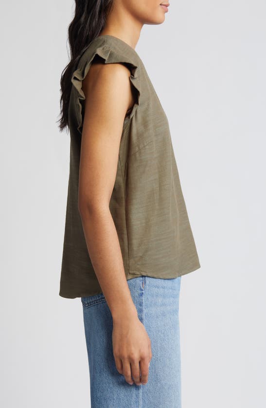 Shop Wit & Wisdom Ruffle Sleeve Top In Olive Drab