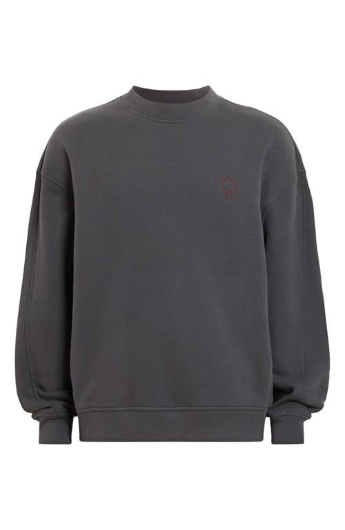Allsaints Haven Embroidered Logo Oversized Sweatshirt In Washed Black