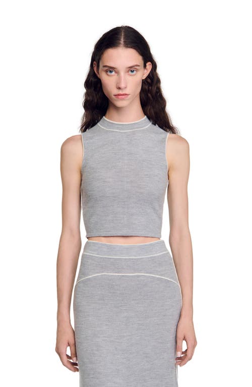 Shop Sandro Sleeveless Knitted Crop Top In Grey