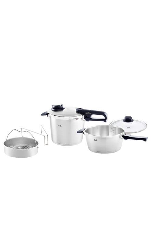 Fissler Vitavit Premium Pressure Cooker Set, With Steamer Insert And Tripod And Glass Lid In Stainless Steel