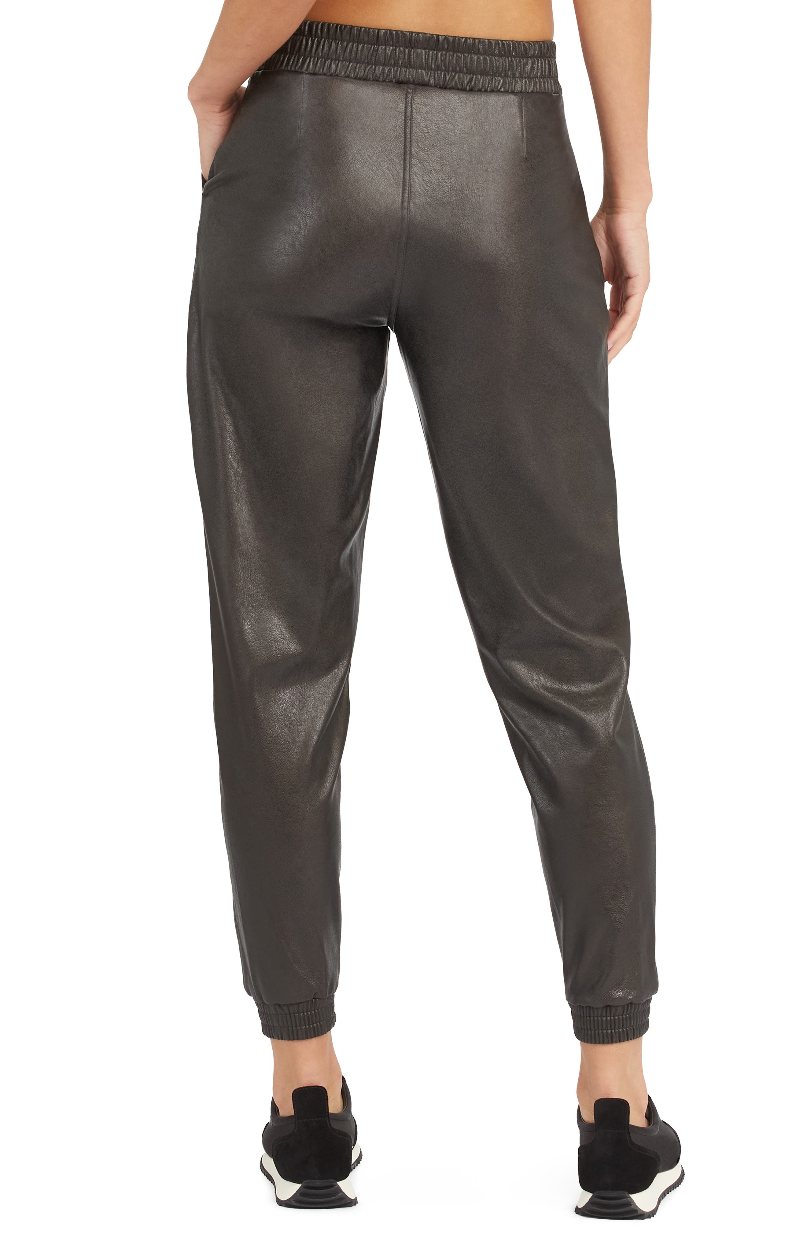 womens black leather joggers