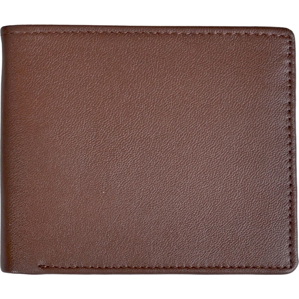Royce New York Personalized Rfid Leather Trifold Wallet In Brown/orange- Silver Foil
