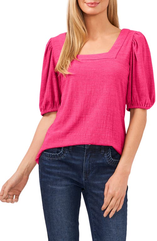 Puff Sleeve Square Neck Top in Bright Rose Pink