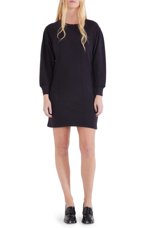 ÉTICA Camila Pleat Shoulder Long Sleeve Cotton French Terry Minidress in Black Beauty