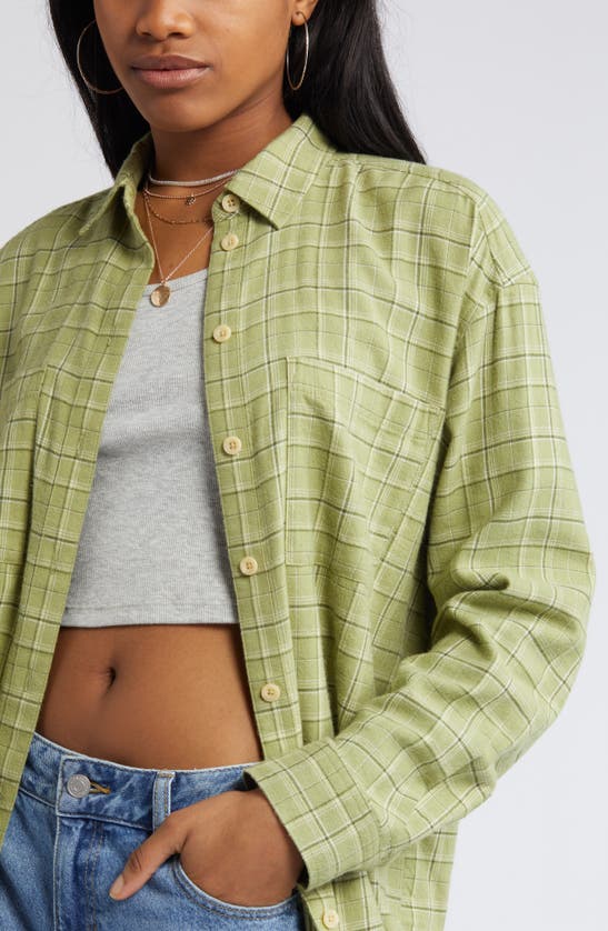 Shop Bp. Plaid Oversize Cotton Flannel Button-up Shirt In Olive Tonal Plaid