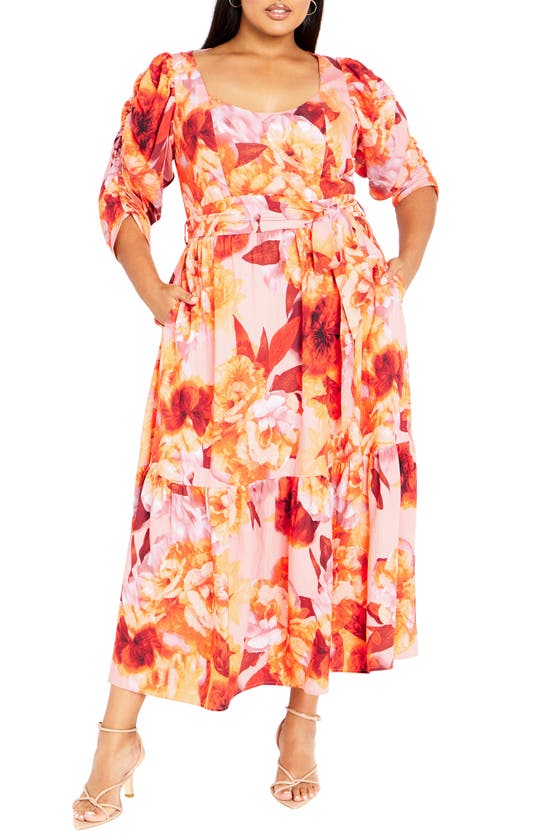 City Chic Poppie Floral Belted Maxi Dress In Romance Floral