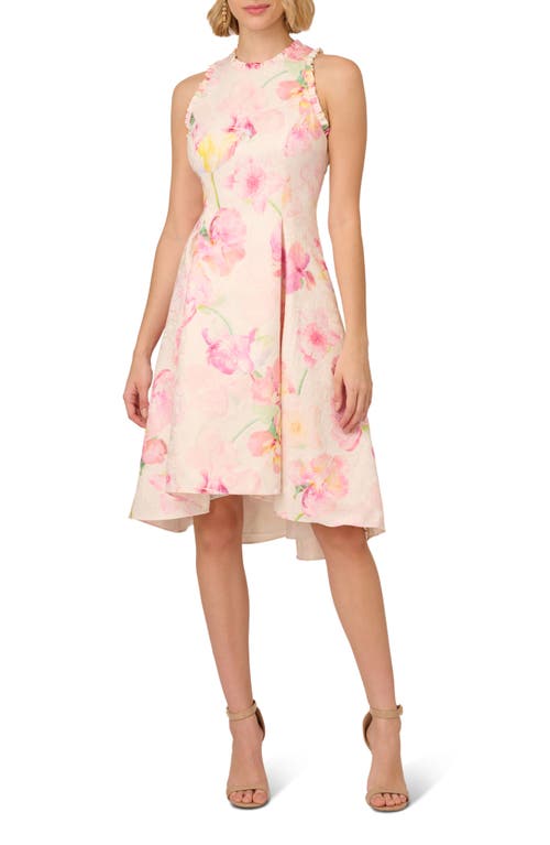 Floral Jacquard High-Low Dress in Pink Multi