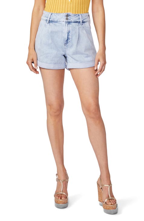 Women's Bermuda Denim Shorts Solid Pleated Shorts with Pockets