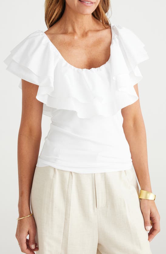 Shop Brave + True Callie Mixed Media Double Ruffle Top In White