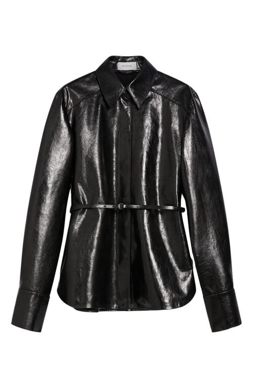 Shop Sportmax Belted Leather Button-up Shirt In Black