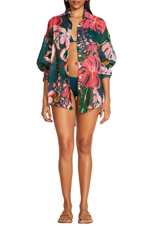 Beach Shirts Bikini Cover Ups for Women Self Belted Kimono Dress