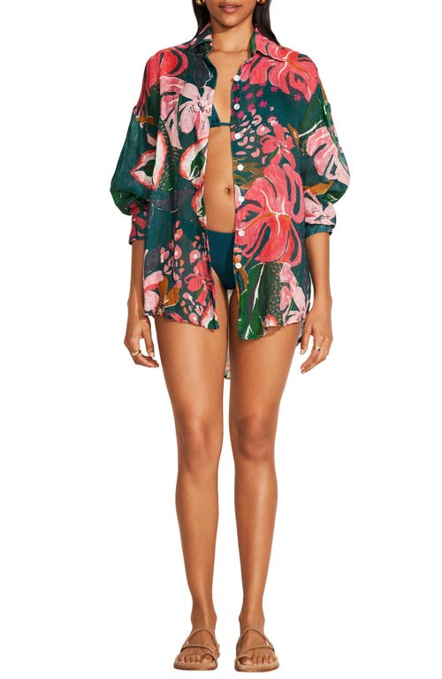 ® Vitamin A Playa Oversize Linen Cover-Up Shirt in Painted Jungle Ecolinen