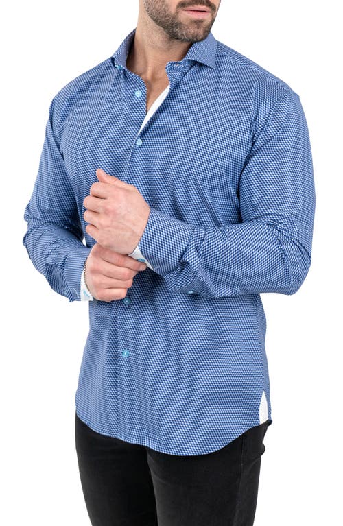 Maceoo Einstein Cubism Print Stretch Button-up Shirt In Blue