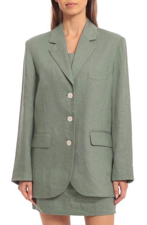 Avec Les Filles Linen Blend Boyfriend Blazer in Dark Green