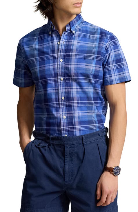 Plaid Short Sleeve Cotton Button-Down Shirt