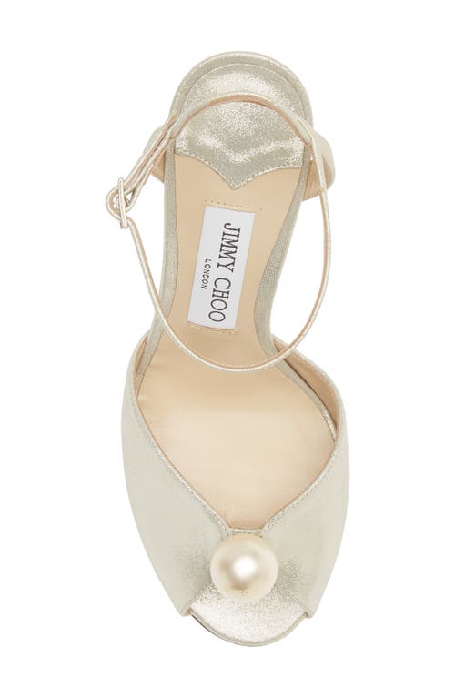 Shop Jimmy Choo Sacaria Imitation Pearl Embellished Ankle Strap Sandal In Champagne/white