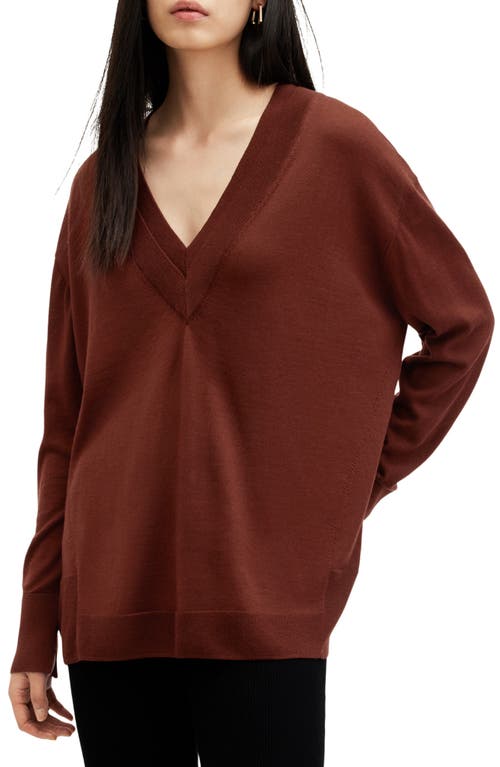 Shop Allsaints Bern V-neck Wool Sweater In Sugar Brown