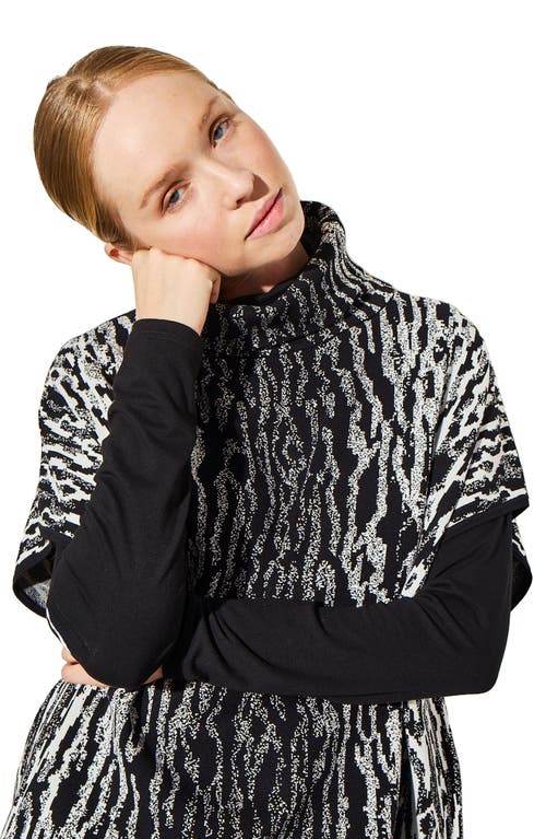 Ming Wang Animal Print Turtleneck Sweater In Black/ivory