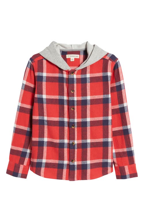 Tucker + Tate Kids' Check Cotton Flannel Hooded Shirt in Red Letter Wylder Plaid