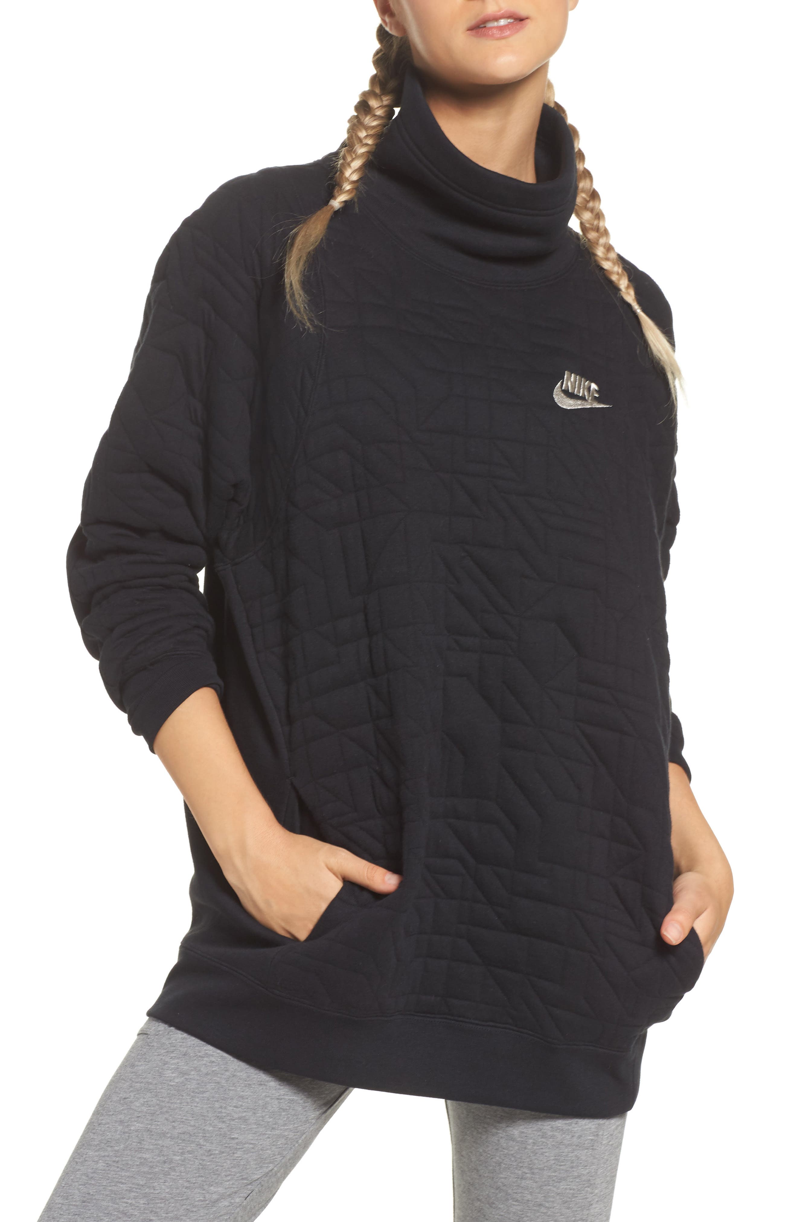 quilted cowl neck sweatshirt