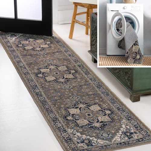 Jonathan Y Cirali Ornate Large Medallion Machine-washable Area Rug In Green/navy/cream