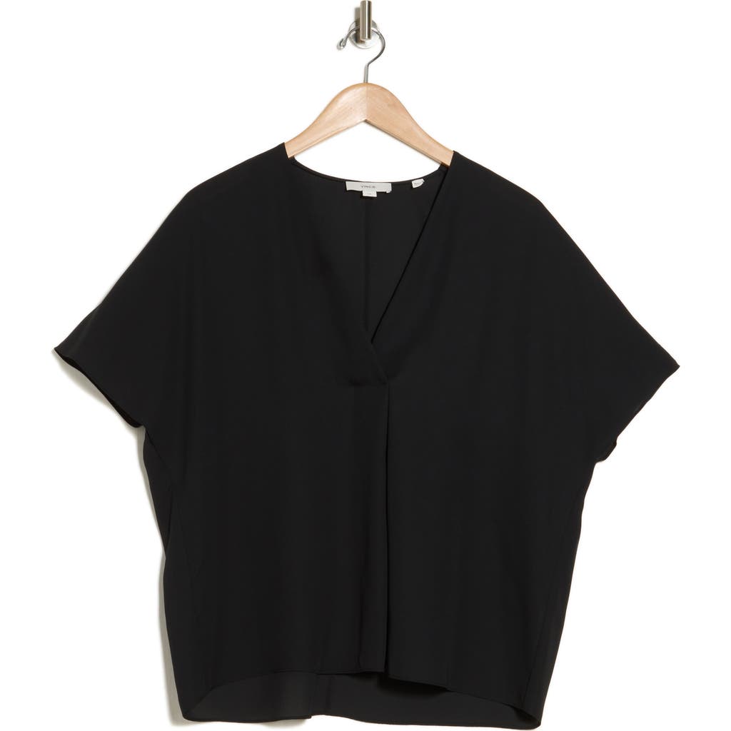 Vince Short Sleeve V-neck Top In Black