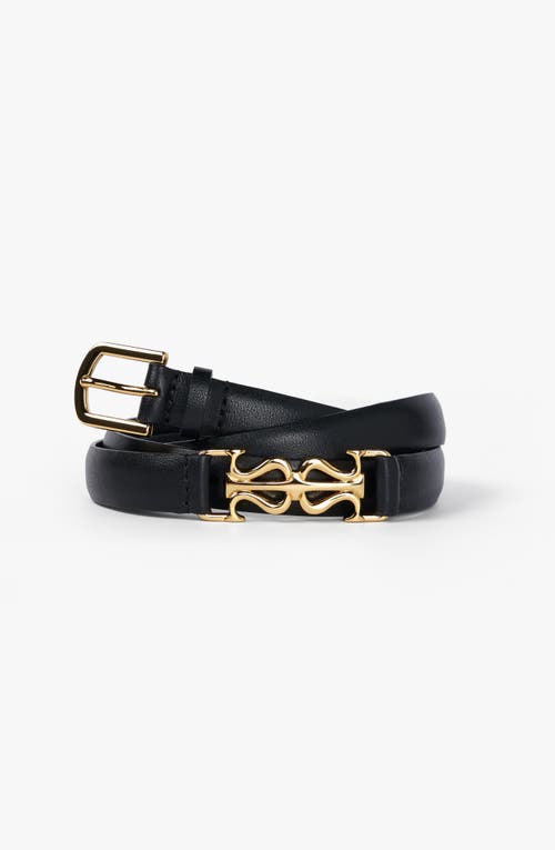 Lilysilk Ls Clasp Leather Skinny Belt In Black
