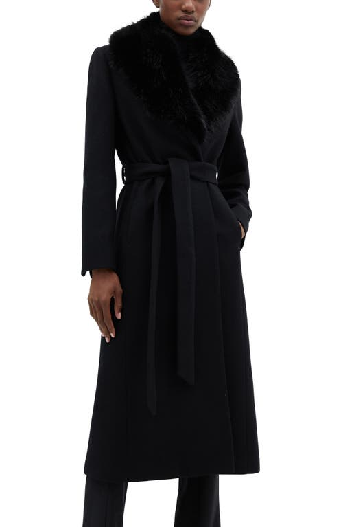 MANGO Wool Blend Coat with Removable Faux Fur Collar Black at Nordstrom,