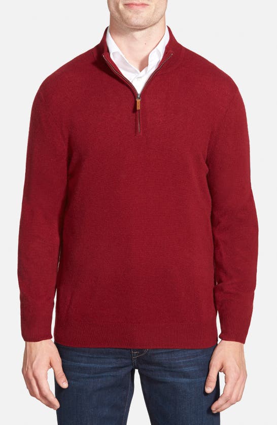 Nordstrom Cashmere Quarter Zip Pullover Sweater In Rust Cherry