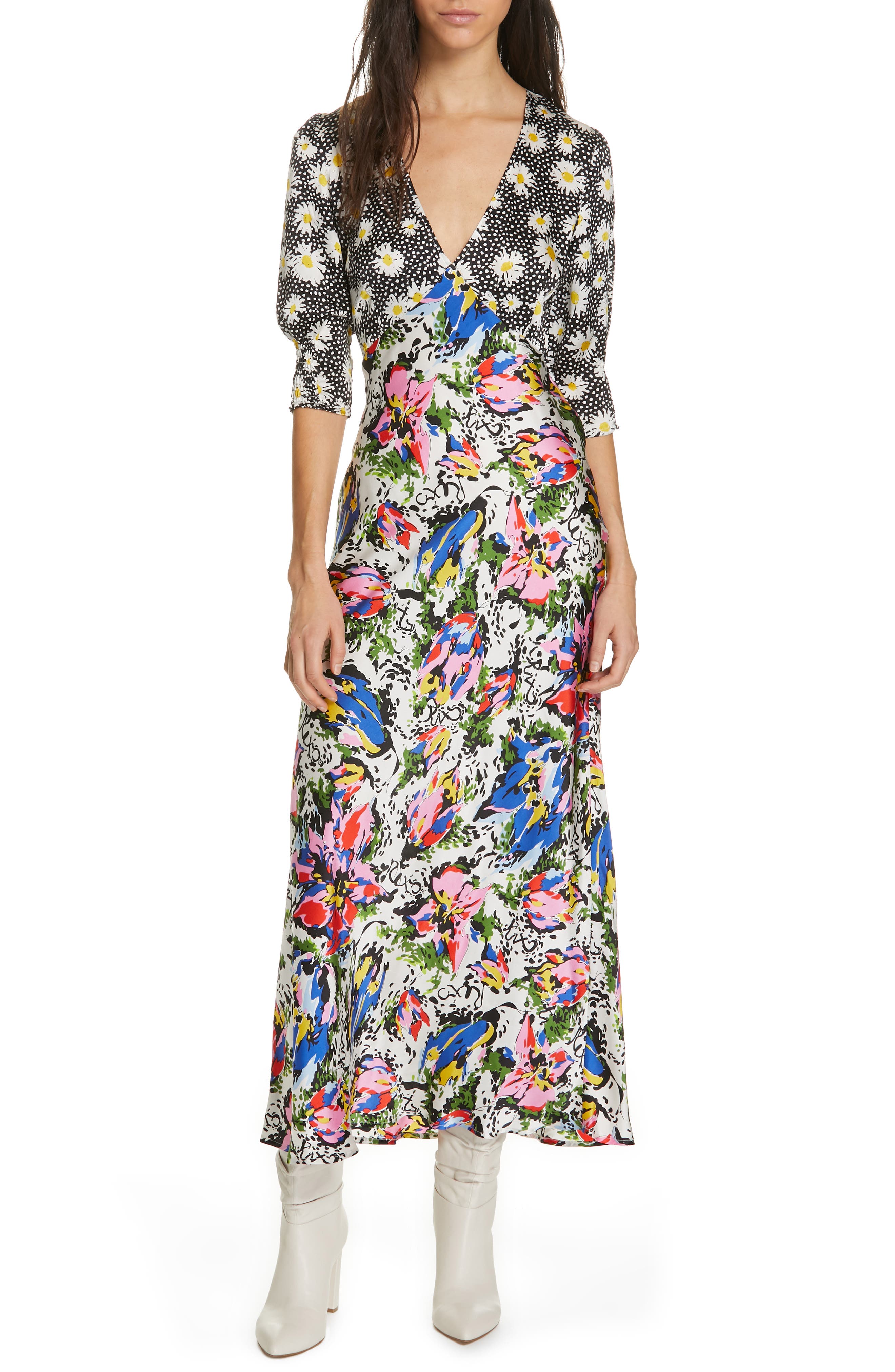 Rixo Zadie Mixed Print Dress, US / 8 UK - White