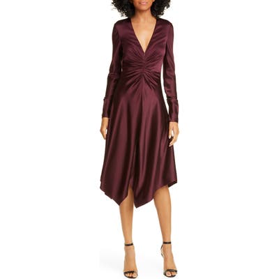 Jonathan Simkhai Crepe Back Satin Long Sleeve Handkerchief Dress, Brown